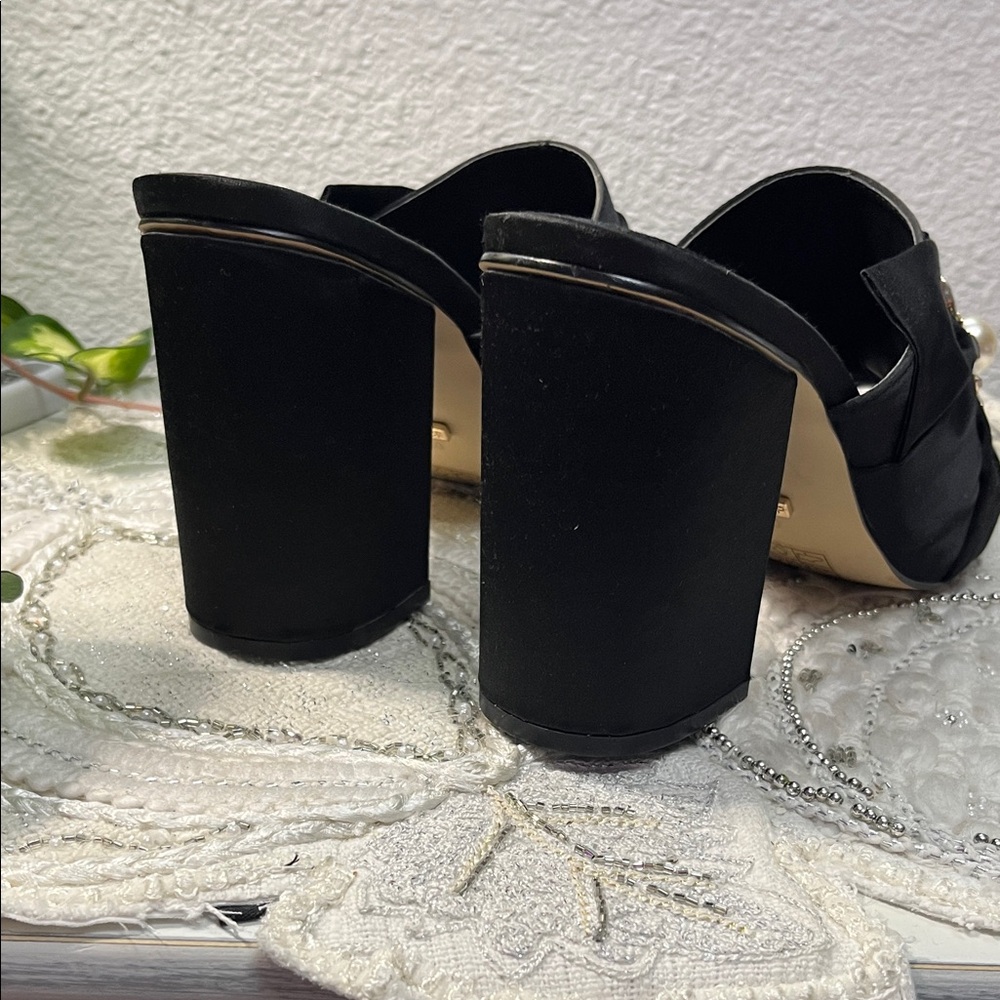 EUC Topshop Black Satin Mules with Jewel Embellishments - Picture 6 of 16